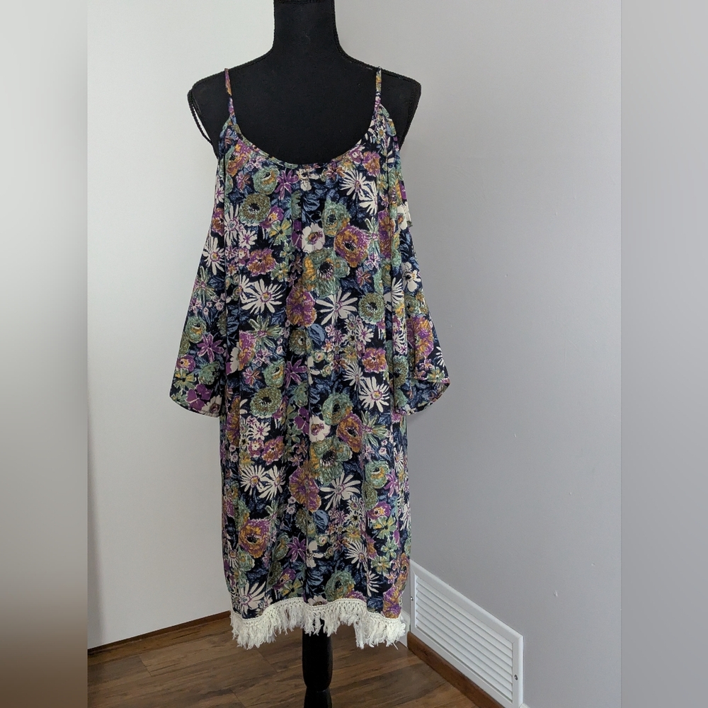 XL,Kori, Cold Shoulder Multicolor Floral Dress